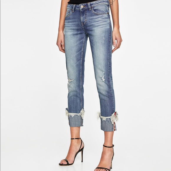 JEANS WITH UNEVEN HEMS AND PEARL BEADS - Picture 8 of 8